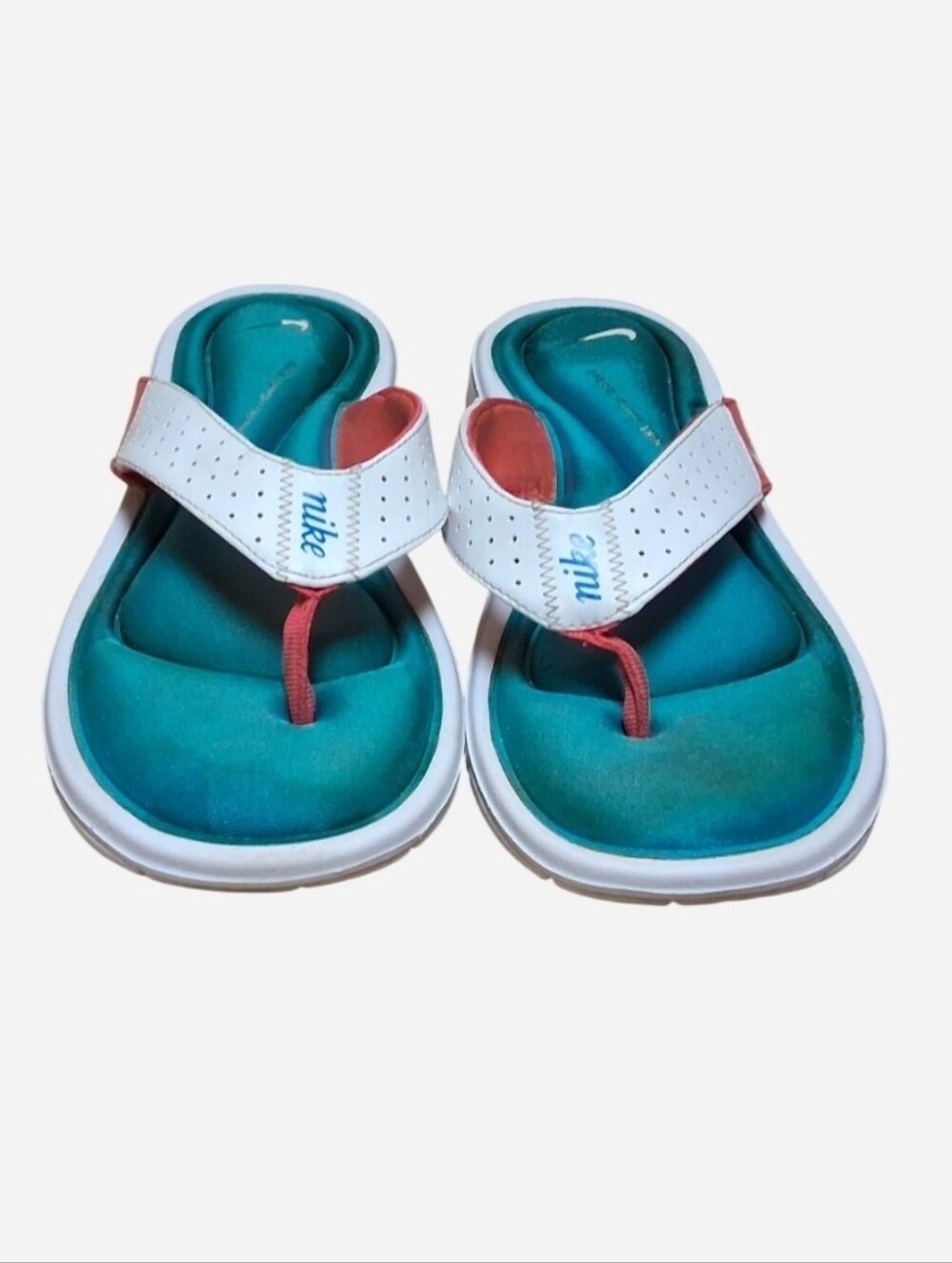Nike Teal & Coral Flip Flop Comfort Bed Sandals - Picture 2 of 7